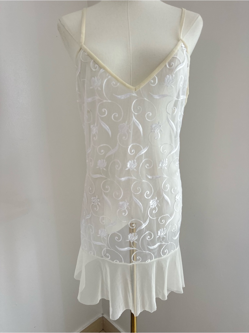 La Perla Vintage Sheer Embroidered Slip Dress - Cream